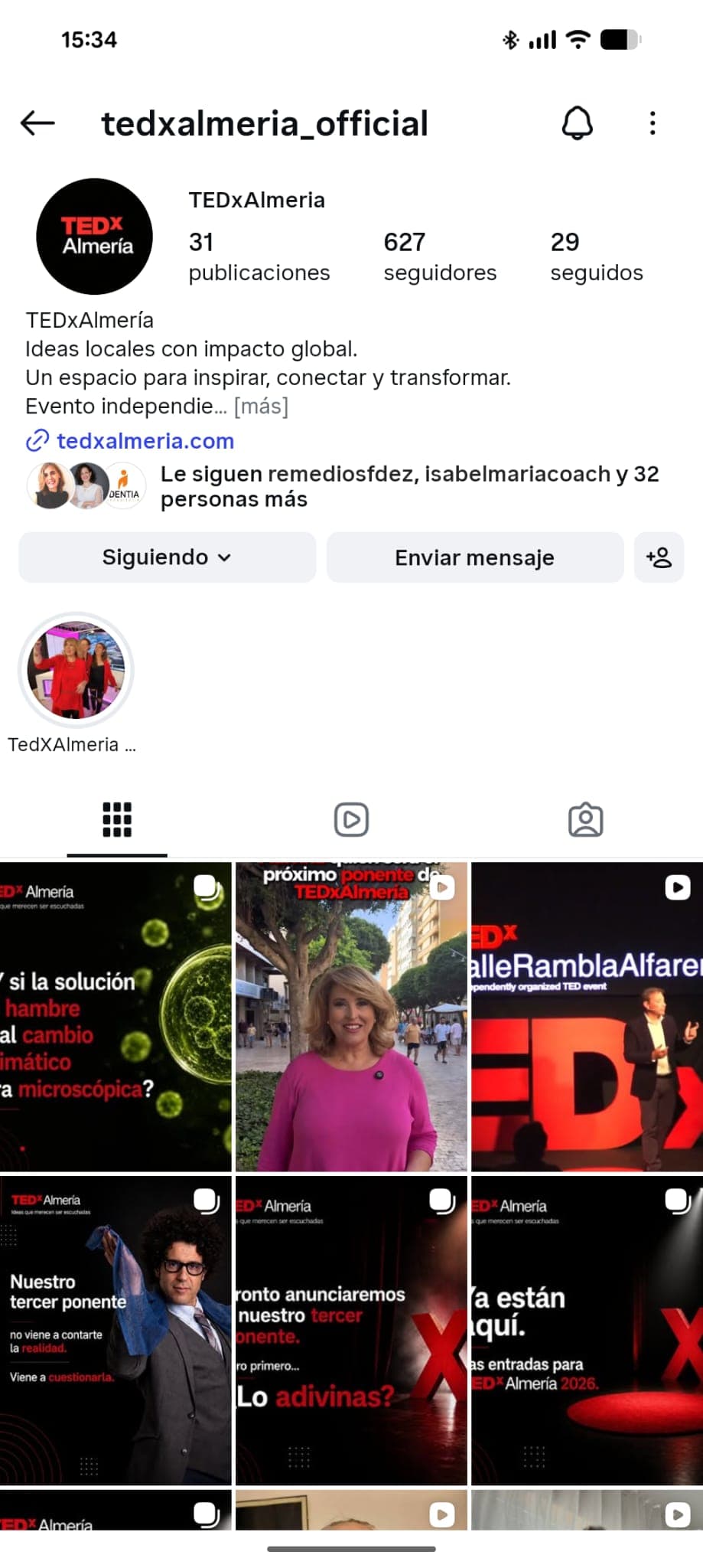 Perfil real de Instagram de TEDxAlmería