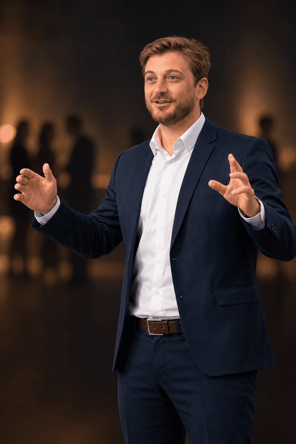 Retrato de Sergio Ramiro con un fondo editorial inspirado en la cooperación y la conexión humana